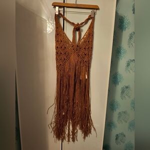 Whipers Women's Crochet Top Bra Cover Up, Color Brown XL